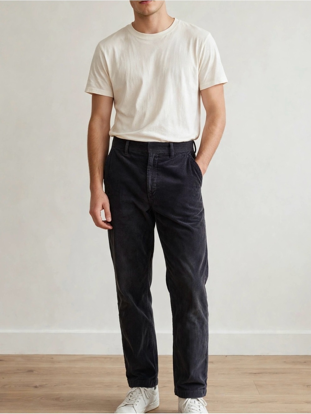 Relaxed Fit Black Corduroy Jeans for Men